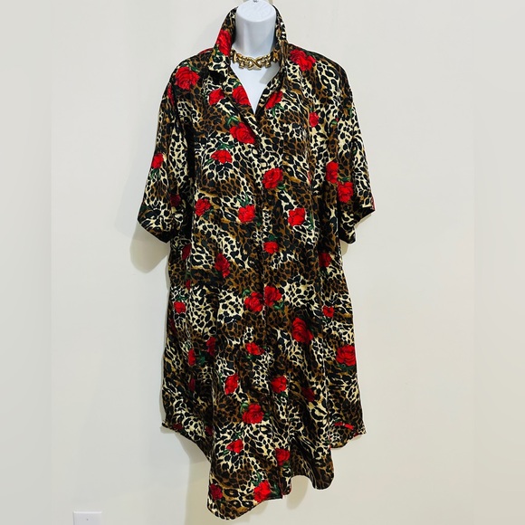 Leopard & Rose Print Pajama Dress Size OSFA - Picture 1 of 5